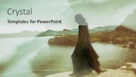  Presentation with mountaintop - Presentation theme with male-wanderer-in-a-black background and a soft green colored foreground