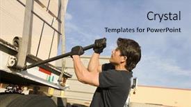  Presentation with loading - PPT theme having male warehouse worker loading wood background and a  colored foreground