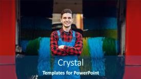  Presentation with car wash - Amazing PPT layouts having male-washer-in-uniform backdrop and a ocean colored foreground