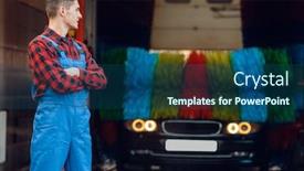  Presentation with car wash - Colorful slides enhanced with male-washer-in-uniform backdrop and a ocean colored foreground