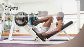  Presentation with press - Amazing PPT theme having male weightlifter doing leg press backdrop and a light gray colored foreground