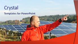  Presentation with solar panel - Colorful PPT theme enhanced with male worker at solar panel backdrop and a sky blue colored foreground