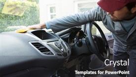  Presentation with car cleaning - Slide deck having male-worker-cleaning-a-car background and a dark gray colored foreground