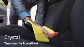  Presentation with car cleaning - Beautiful PPT theme featuring male-worker-cleaning-seat-inside backdrop and a dark gray colored foreground