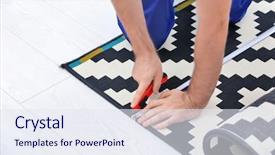  Presentation with carpet - PPT theme with male worker fitting carpet background and a sky blue colored foreground