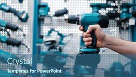  Presentation with electric - Cool new slide set with male-worker-hand-holds-electric backdrop and a ocean colored foreground