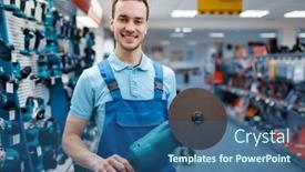  Presentation with math angle - Slide set with male-worker-holds-angle-grinder background and a ocean colored foreground