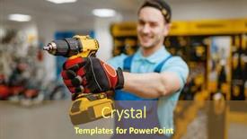  Presentation with battery - Colorful presentation theme enhanced with male-worker-holds-battery-screwdriver backdrop and a tawny brown colored foreground