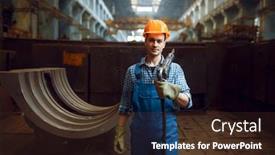  Presentation with worker - PPT theme enhanced with male-worker-holds-pneumatic-jackhammer background and a tawny brown colored foreground