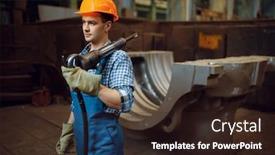  Presentation with worker - Amazing slide set having male-worker-holds-pneumatic-jackhammer backdrop and a wine colored foreground