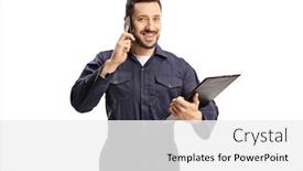  Presentation with worker - Colorful presentation theme enhanced with male-worker-in-a-blue backdrop and a white colored foreground