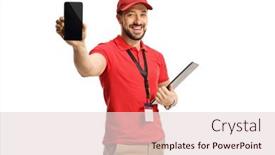  Presentation with worker - Colorful slide deck enhanced with male-worker-in-a-red backdrop and a lemonade colored foreground