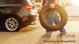  Presentation with tyre - Beautiful theme featuring male-worker-in-uniform-holds backdrop and a yellow colored foreground