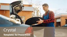  Presentation with tyre - Slide deck having male-worker-in-uniform-puts background and a coral colored foreground