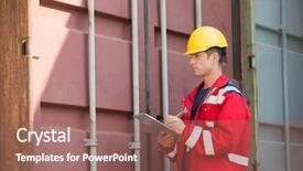  Presentation with shipping container - PPT layouts having male worker inspecting cargo container background and a  colored foreground