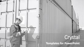  Presentation with shipping container - Slides having male worker inspecting cargo container background and a  colored foreground