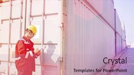  Presentation with shipping container - Colorful theme enhanced with male worker inspecting cargo container backdrop and a  colored foreground
