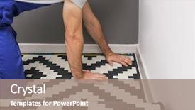  Presentation with carpet - Beautiful PPT theme featuring male worker laying carpet indoors backdrop and a coral colored foreground