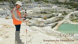  Presentation with dimensions - Presentation design with male-worker-of-marble-quarry background and a soft green colored foreground