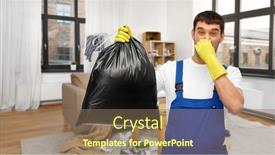  Presentation with garbage - Theme enhanced with male-worker-or-cleaner background and a violet colored foreground