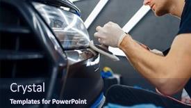  Presentation with worker - Amazing slide deck having male-worker-polishes-front-bumper backdrop and a navy blue colored foreground