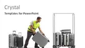  Presentation with luggage - PPT theme having male-worker-putting-suitcases background and a  colored foreground