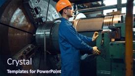  Presentation with lathe - PPT theme enhanced with male-worker-starts-turning-lathe background and a navy blue colored foreground