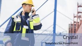  Presentation with walkie talkie - Colorful slides enhanced with male worker using walkie-talkie backdrop and a light blue colored foreground