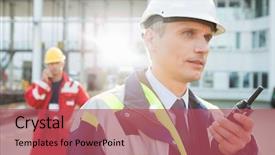  Presentation with walkie talkie - Slide deck consisting of male worker using walkie-talkie background and a red colored foreground