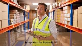  Presentation with distribution logistics - Slides having male-worker-wearing-headset background and a coral colored foreground