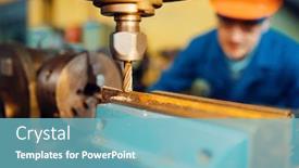  Presentation with lathe - Presentation design consisting of male-worker-works-on-lathe background and a light blue colored foreground