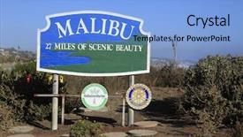  Presentation with california - PPT theme featuring malibu - september 1 malibu sign background and a light blue colored foreground