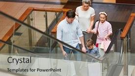  Presentation with family shopping - Cool new slide set with mall on an escalator backdrop and a light gray colored foreground