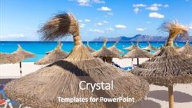  Presentation with beach - Colorful presentation theme enhanced with mallorca can picafort beach in alcudia bay at majorca balearic islands of spain backdrop and a coral colored foreground