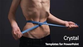  Presentation with young man on the phone - PPT theme featuring malnurished - young man measuring himself background and a black colored foreground