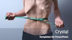  Presentation with measuring - Presentation theme having malnurished - young man measuring himself background and a ocean colored foreground