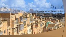  Presentation with tall buildings - Beautiful presentation theme featuring malta valletta capital with tall traditional limestone buildings and covered balconies under a blue sky with few clouds backdrop and a light blue colored foreground