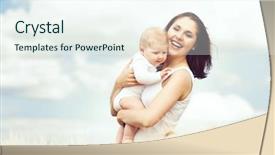  Presentation with mother and baby - Amazing PPT layouts having mama - beautiful woman holding baby mother backdrop and a sky blue colored foreground