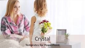  Presentation with flowers - PPT layouts consisting of mama - little girl hiding bouquet background and a soft green colored foreground