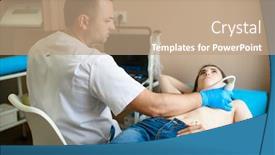  Presentation with breast - Audience pleasing slide deck consisting of mammologist-makes-breast-ultrasound-scanning backdrop and a coral colored foreground