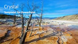  Presentation with hot springs - Colorful presentation design enhanced with mammoth-hot-springs-in-yellowstone backdrop and a teal colored foreground