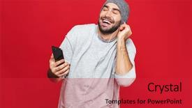  Presentation with listening - Audience pleasing presentation design consisting of man 30s listening to music backdrop and a red colored foreground