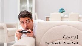  Presentation with computer-games - Presentation theme featuring man-addicted-to-computer-games background and a lemonade colored foreground