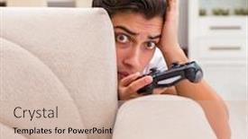  Presentation with computer-games - Cool new PPT layouts with man-addicted-to-computer-games backdrop and a soft green colored foreground