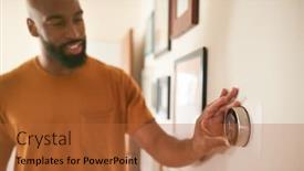  Presentation with monetary policy implemented by central banks - Audience pleasing presentation consisting of man-adjusting-digital-central-heating backdrop and a red colored foreground