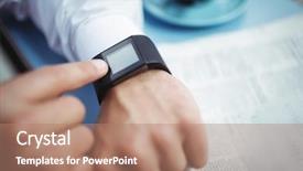  Presentation with smartwatch - PPT layouts having man-adjusting-time-on-smartwatch background and a coral colored foreground