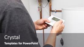  Presentation with boiler - Slide set consisting of man-adjusts-the-thermostat background and a dark gray colored foreground