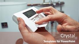  Presentation with boiler - Slide deck having man-adjusts-the-thermostat background and a coral colored foreground