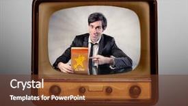  Presentation with advertising - Presentation theme featuring man advertising a product background and a tawny brown colored foreground