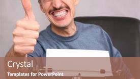  Presentation with finger - Theme featuring man-after-the-typewriter-shows background and a coral colored foreground